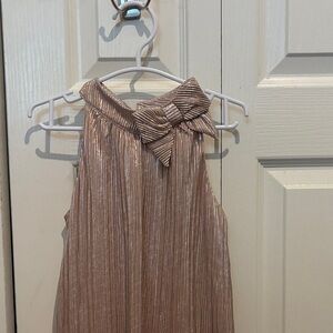 Janie and Jack Metallic Rose Gold Pleated Bow Halter Dress